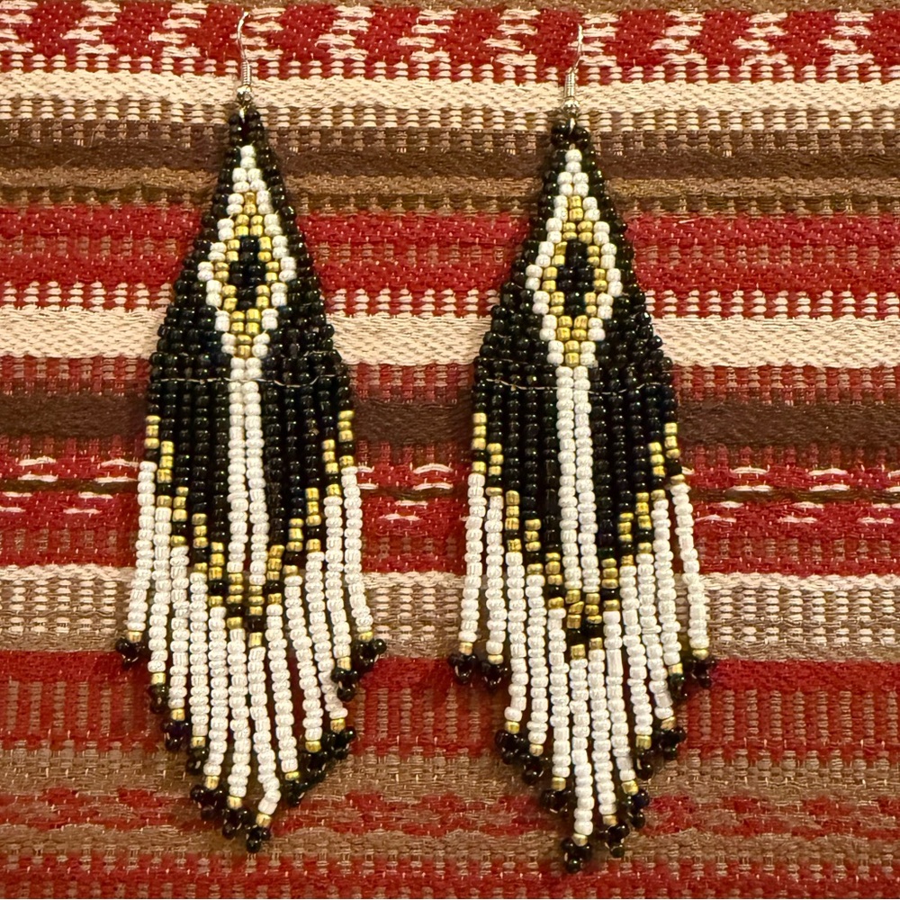 NEW Navajo Inspired Style Southwestern Seed Bead Hand Woven Fringe Earrings